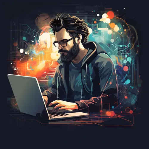 man coding on a laptop
